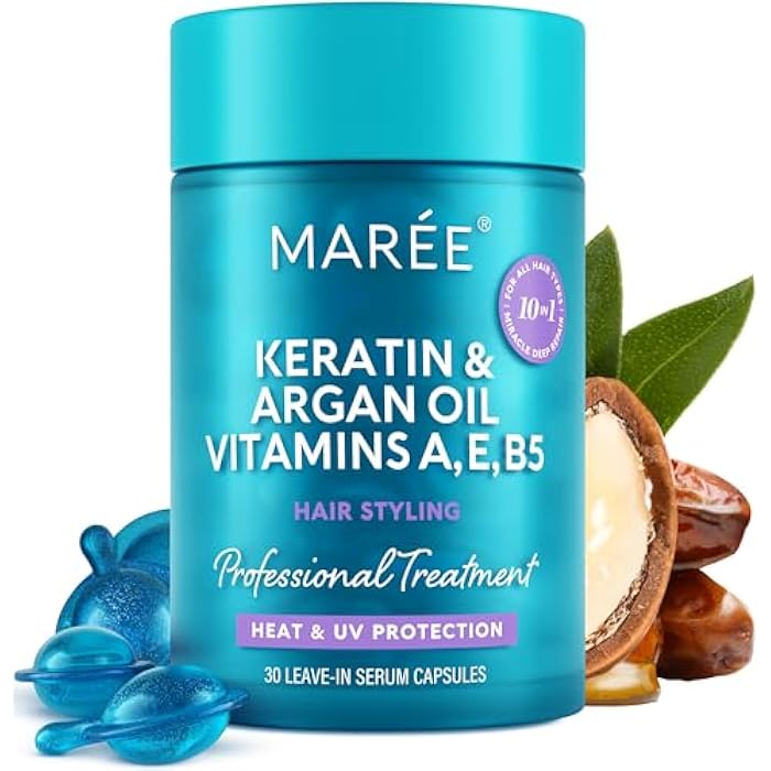 MAREE Hair Serum For Crushed And Damaged Hair - Keratin Styling Hydrating Oil Capsules With Avocado, Jojoba And Argan Oil - Rinse Free Hair Serum Vitamins A, E - Image 1